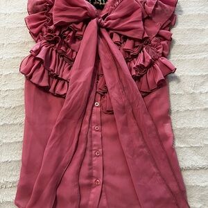 NY &Company Elegant Pink Ruffle Sleeveless Blouse With Bow Size-M